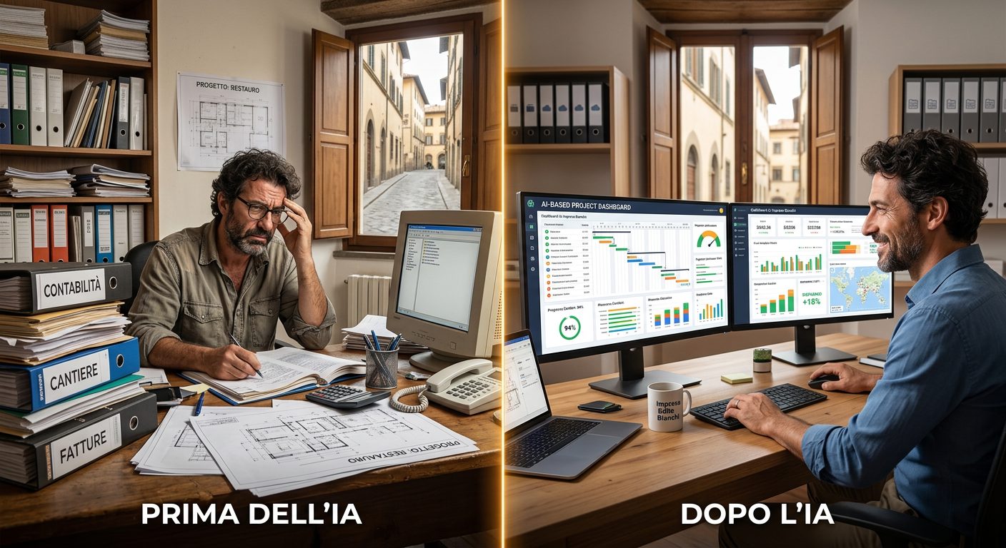 Prima e dopo l'adozione AI in azienda — risparmio di tempo con l'intelligenza artificiale